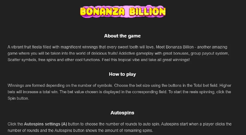 Posnetek zaslona Bonanza Billion