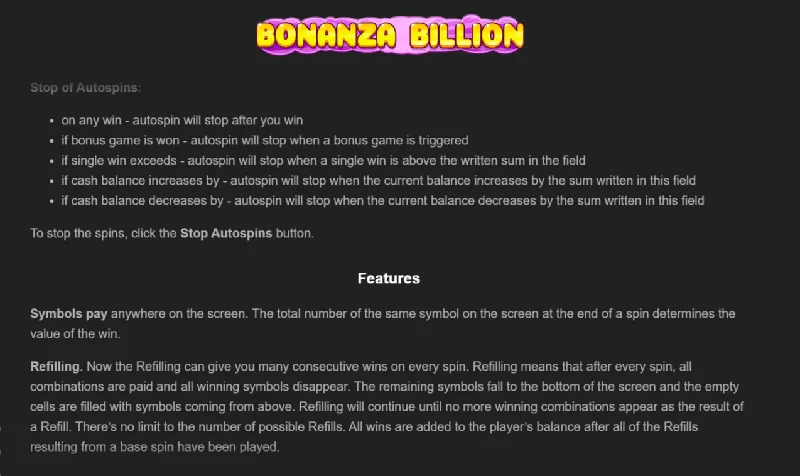 Posnetek zaslona Bonanza Billion