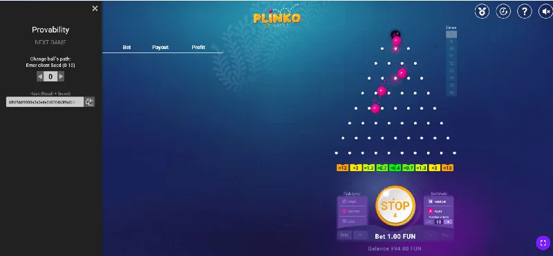 Posnetek zaslona Plinko