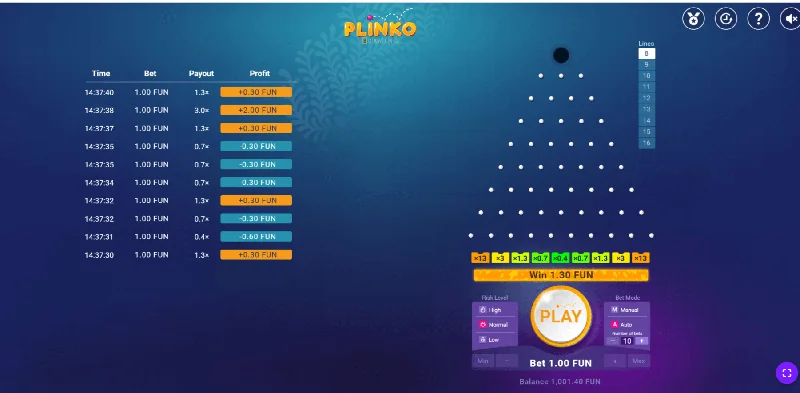 Posnetek zaslona Plinko