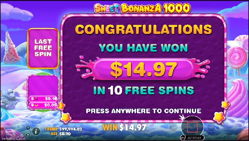 Posnetek zaslona Sweet Bonanza 1000